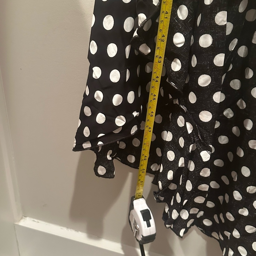 NWT High Low Black and White Polka Dot Dress Flutter Sleeves Tie Waist Sz S - Picture 6 of 10